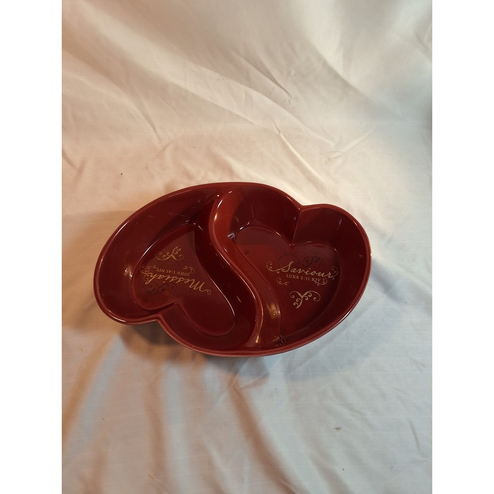 DaySpring Red Ceramic Divided Heart Dish Messiah Saviour Scripture‎ 73585 2011